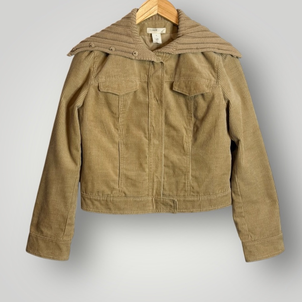 J Crew Cropped Corduroy Jacket Size Medium Shawl Collar Snaps Y2K Tan Vintage - Picture 3 of 8